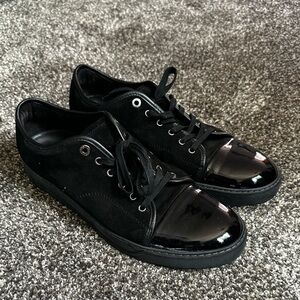 Lanvin Black velour and leather low top sneakers